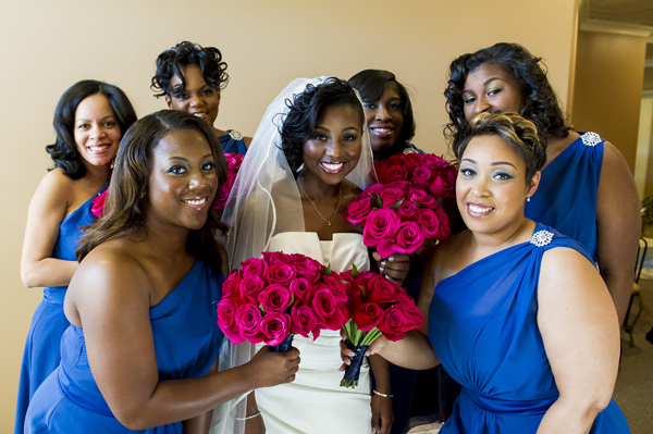 royal blue and fuchsia bridesmaid dresses