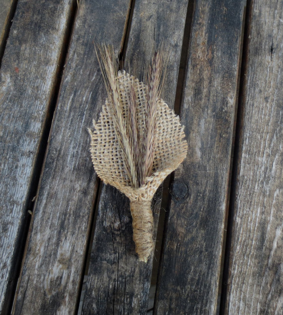 Burlap and Wheat Boutonniere