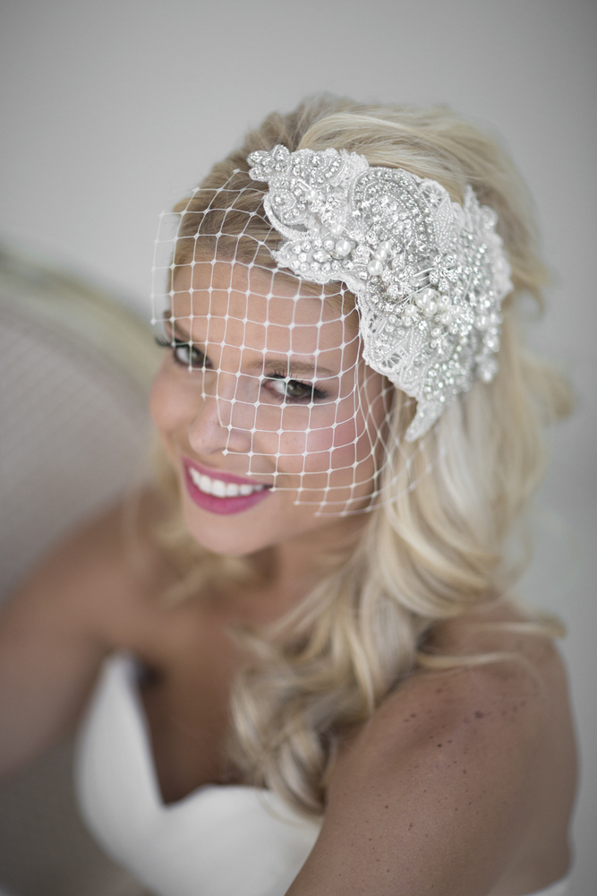 Image of Rhinestone & Lace Wedding Head Piece