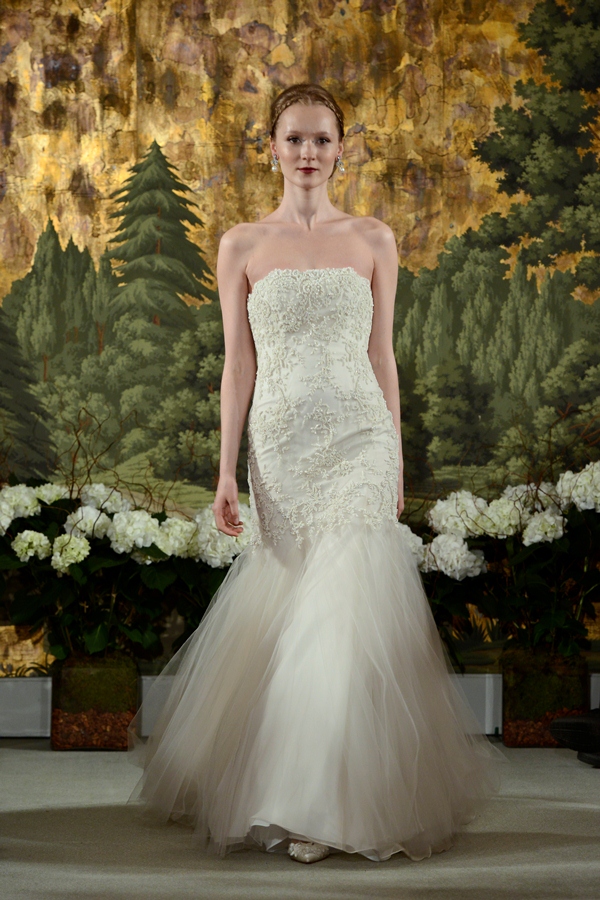 NEW YORK, NY - APRIL 12: A model walks the runway at the Anne Barge Spring 2015 Bridal collection show at The London Hotel on April 12, 2014 in New York City.