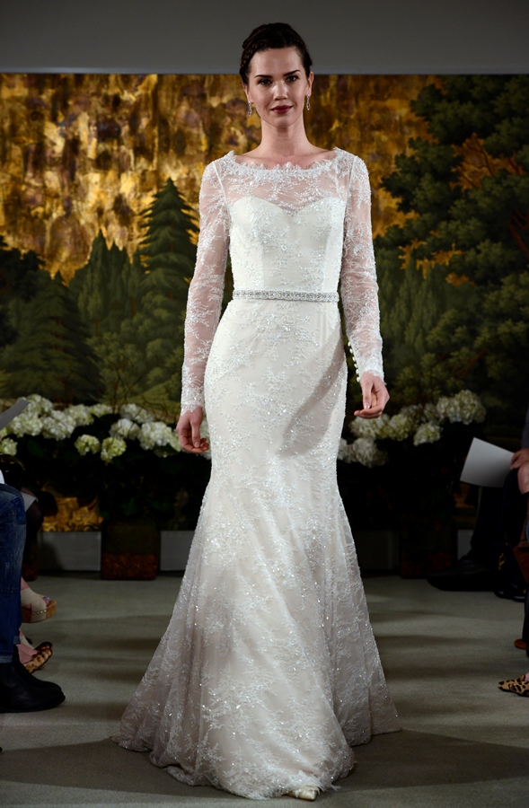 NEW YORK, NY - APRIL 12: A model walks the runway at the Anne Barge Spring 2015 Bridal collection show at The London Hotel on April 12, 2014 in New York City.