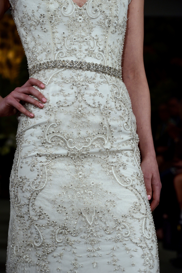 NEW YORK, NY - APRIL 12: A model walks the runway at the Anne Barge Spring 2015 Bridal collection show at The London Hotel on April 12, 2014 in New York City.