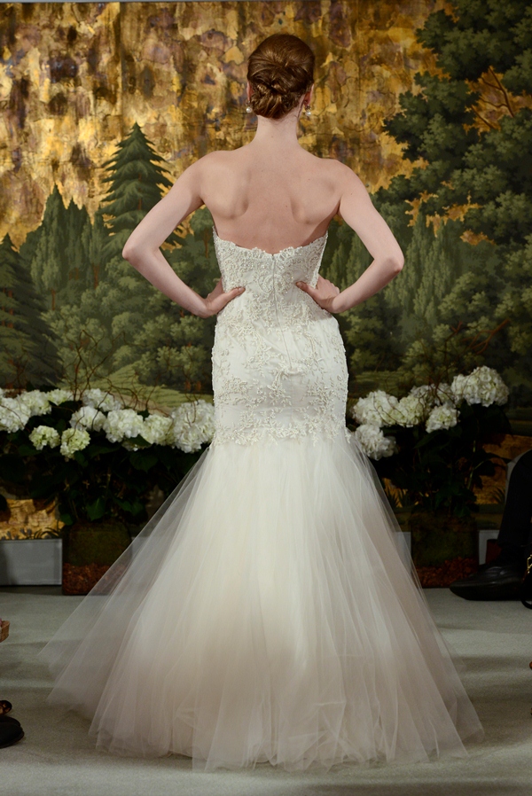 NEW YORK, NY - APRIL 12: A model walks the runway at the Anne Barge Spring 2015 Bridal collection show at The London Hotel on April 12, 2014 in New York City.