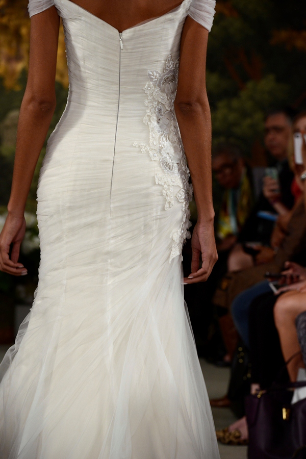 NEW YORK, NY - APRIL 12: A model walks the runway at the Anne Barge Spring 2015 Bridal collection show at The London Hotel on April 12, 2014 in New York City.
