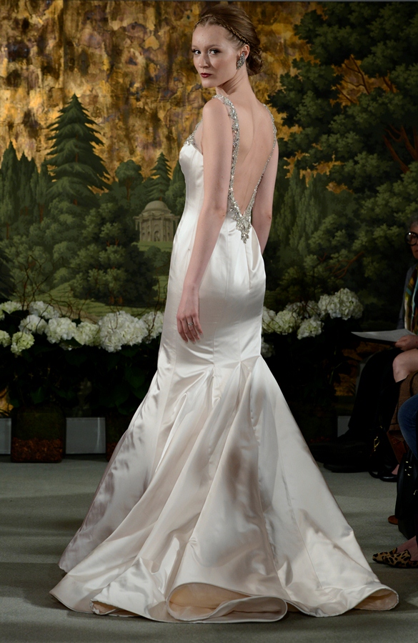 NEW YORK, NY - APRIL 12: A model walks the runway at the Anne Barge Spring 2015 Bridal collection show at The London Hotel on April 12, 2014 in New York City.