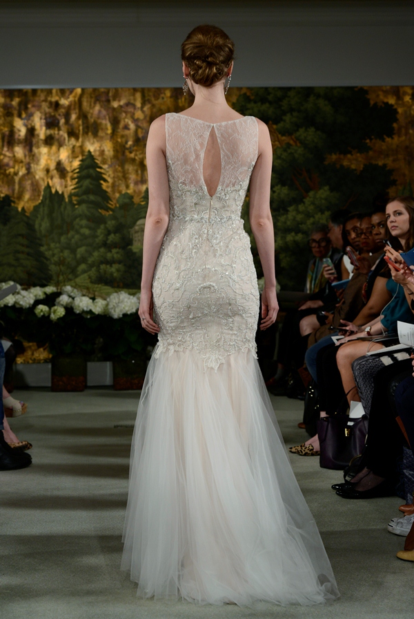 NEW YORK, NY - APRIL 12: A model walks the runway at the Anne Barge Spring 2015 Bridal collection show at The London Hotel on April 12, 2014 in New York City.