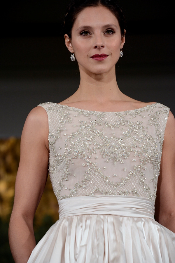 NEW YORK, NY - APRIL 12: A model walks the runway at the Anne Barge Spring 2015 Bridal collection show at The London Hotel on April 12, 2014 in New York City.