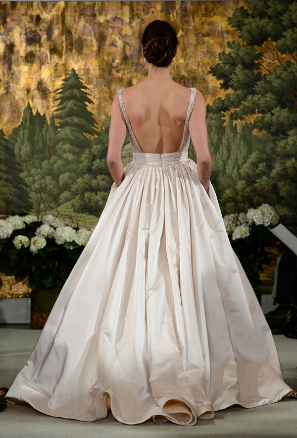 NEW YORK, NY - APRIL 12: A model walks the runway at the Anne Barge Spring 2015 Bridal collection show at The London Hotel on April 12, 2014 in New York City.