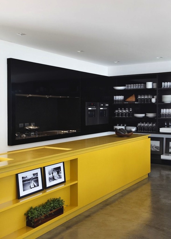 black and yellow kitchen