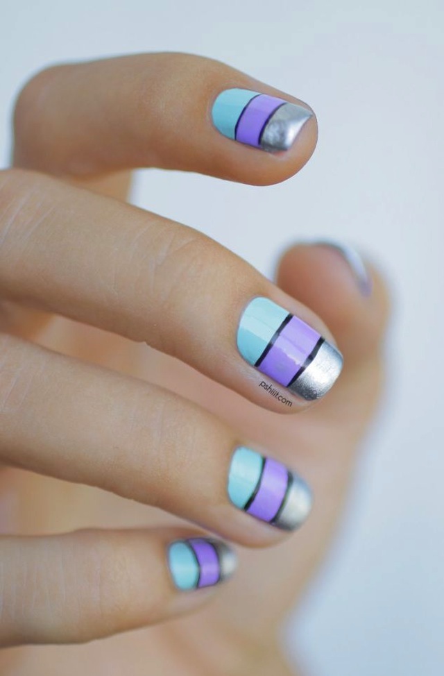 lavendar_black_silver_nail_art