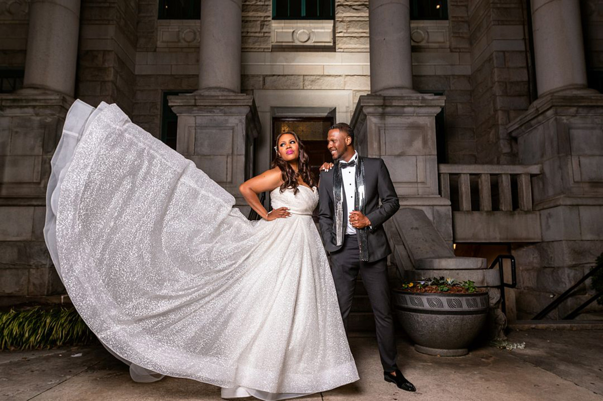 black and white wedding party attire