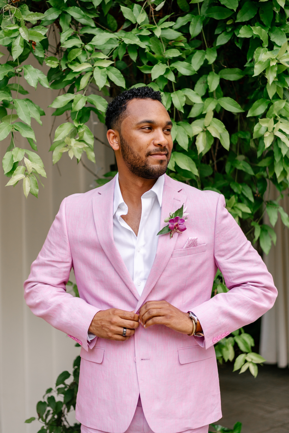 Black groom in modern boho inspired attire