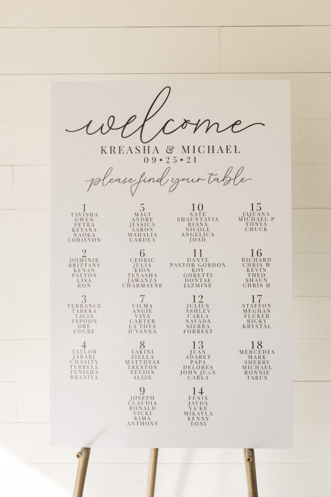 Minimalist boho wedding seating chart