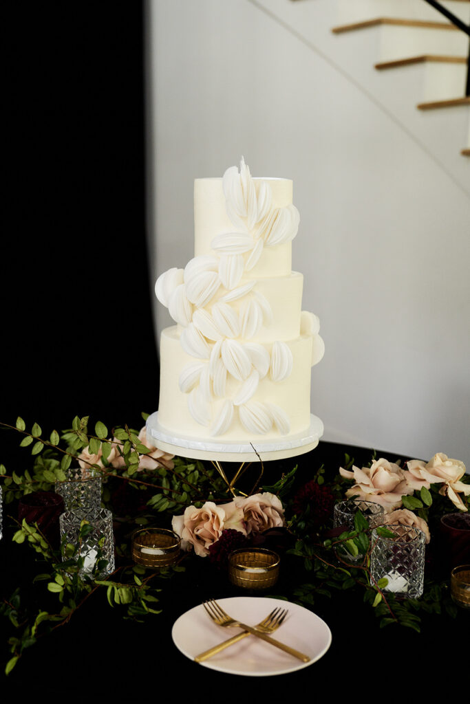 luxe wedding cake at wedding celebration in Arkansas