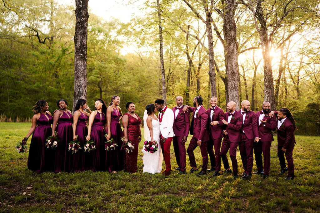 Luxe bridal party in a wedding celebration in Arkansas 