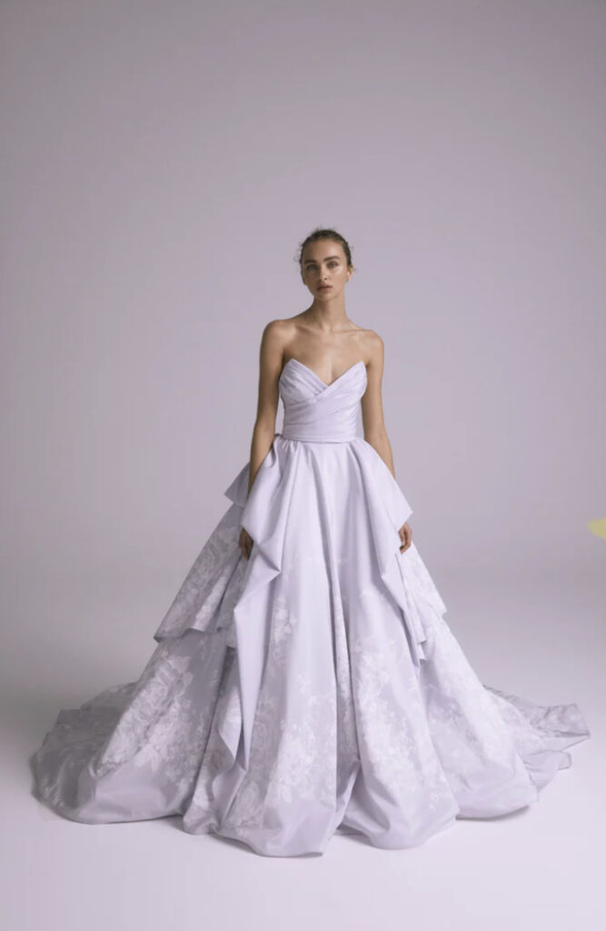 Non-traditional bridal looks round up featuring Amsale's Tatum Lavender dress.