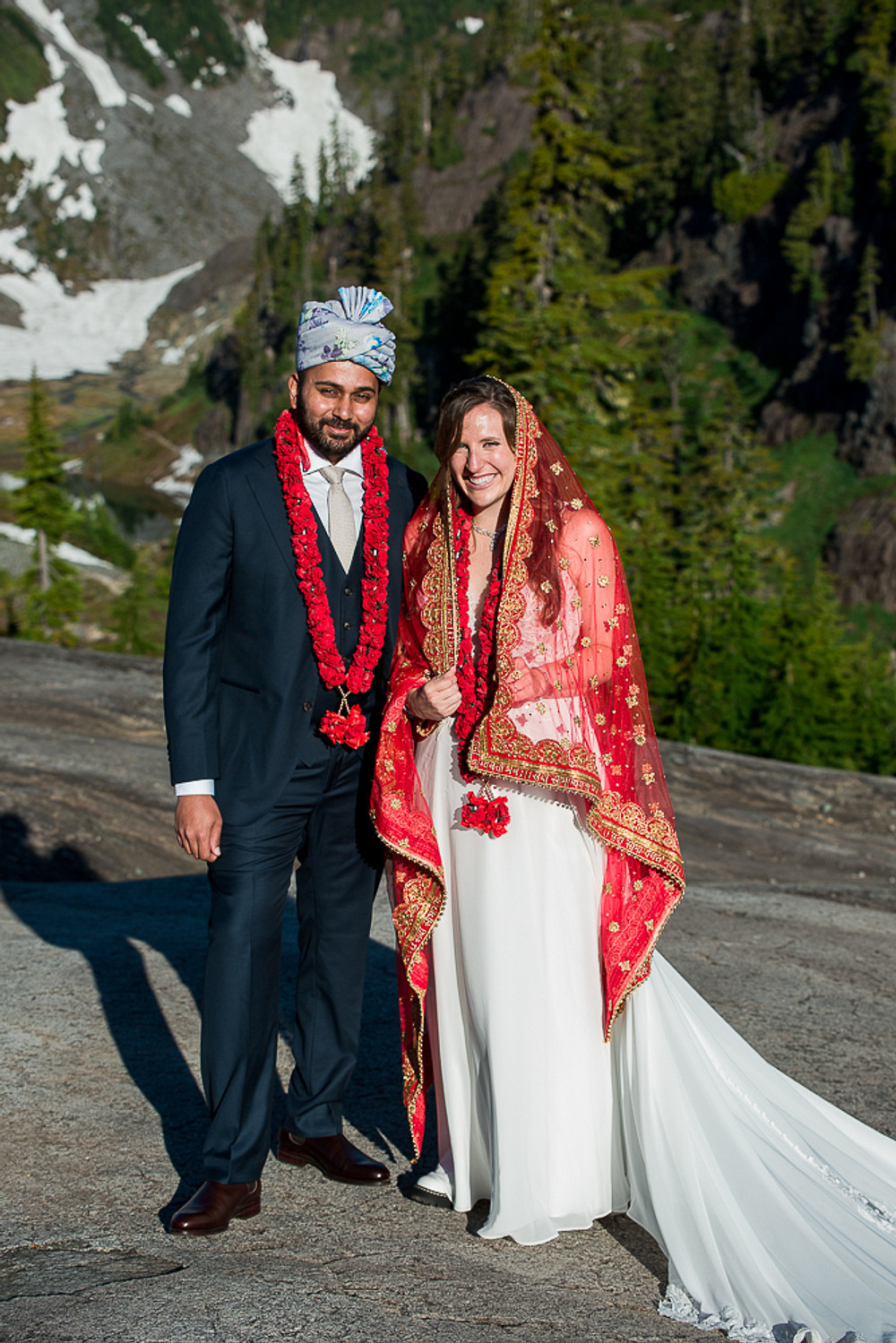 Indian and American adventure elopement at North Cascades National Park in Washington State 