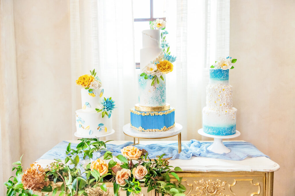 Featured in Issue No. 27, the Bella Collina venue in Central Florida sets the scene for a Tuscany-inspired blue & yellow wedding shoot.