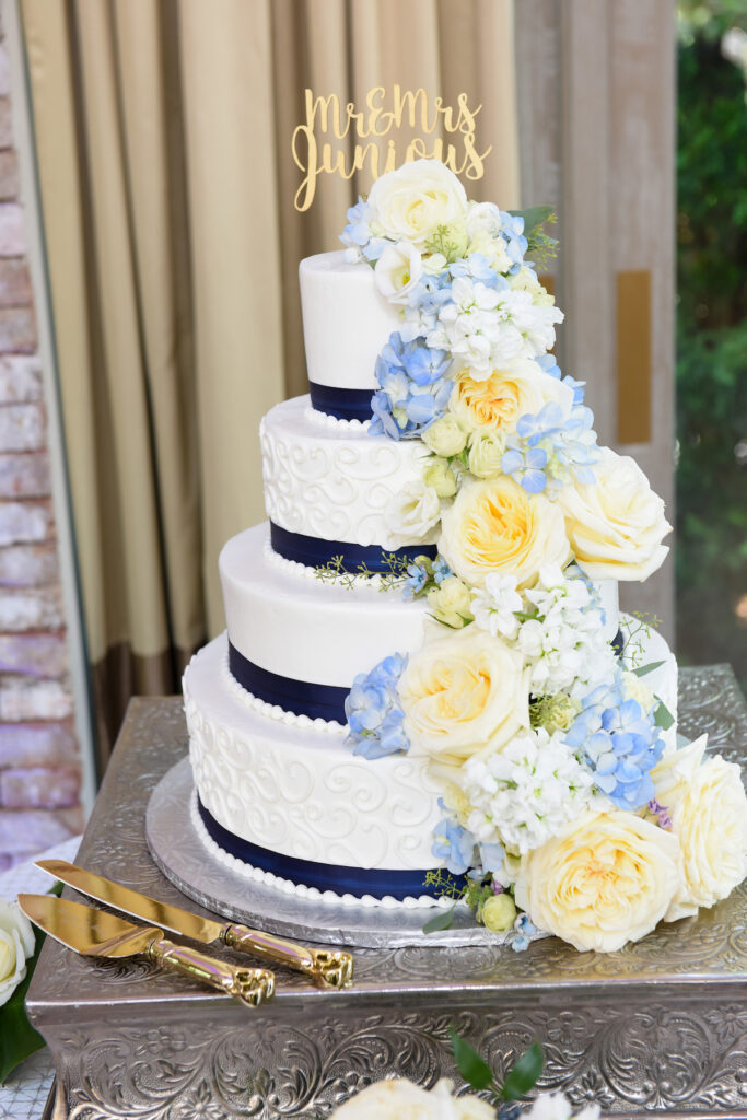 Shurland and Ernest's wedding cake in their classy wedding at the somerley at fox hollow in Long Island, New York. 