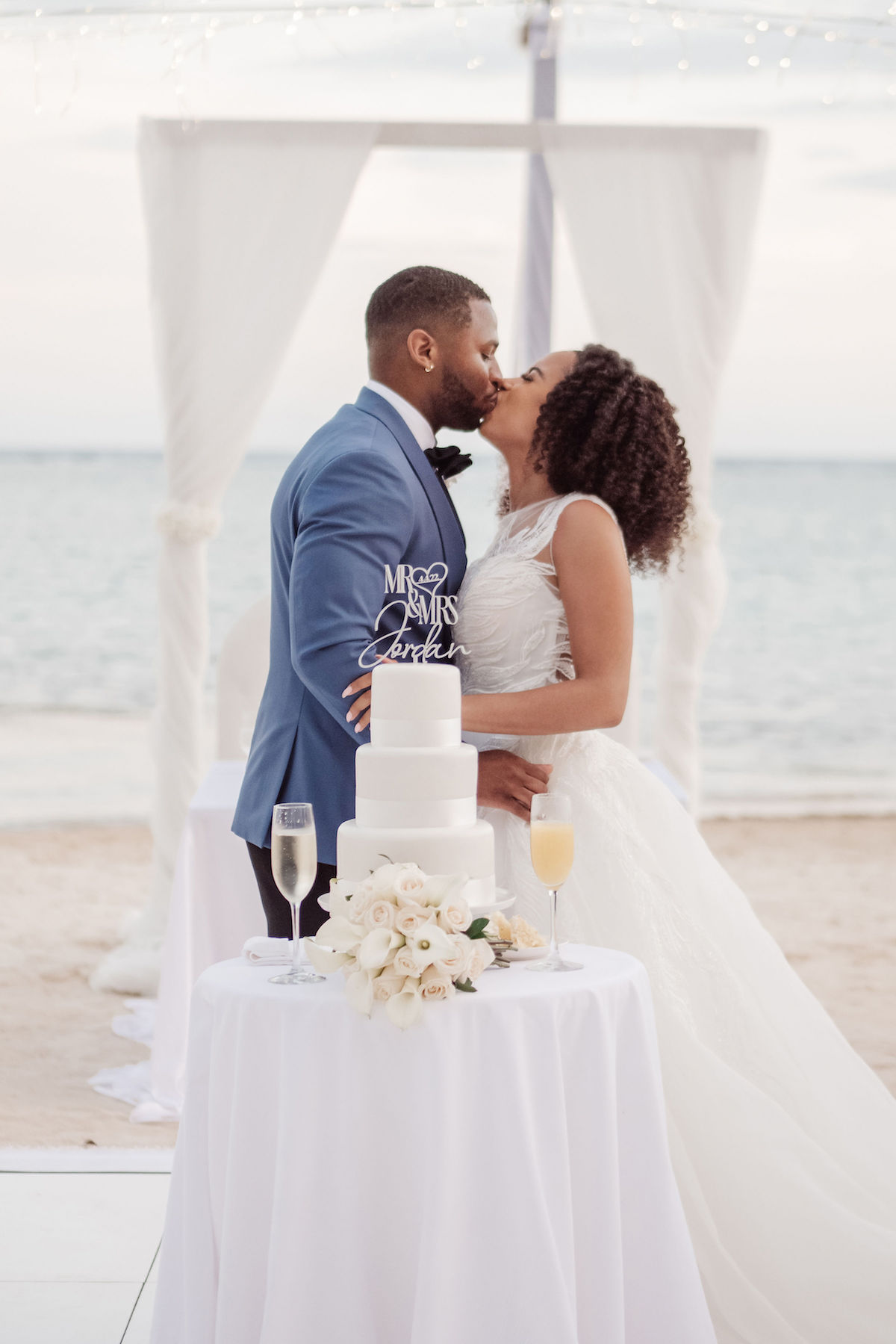 Ocean-inspired attire in dreamy destination wedding in Jamaica 