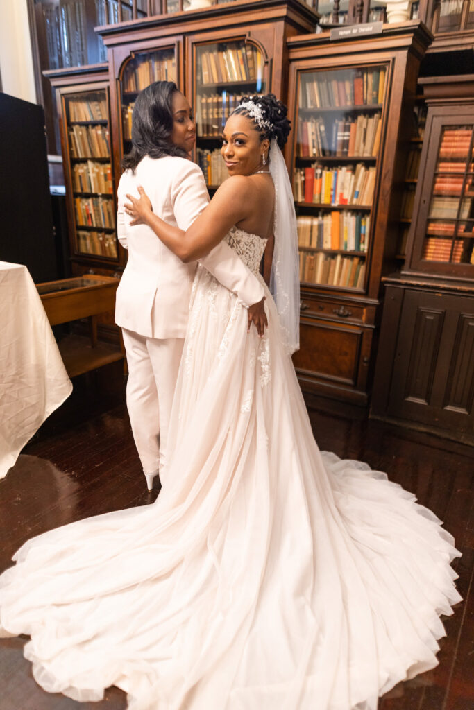 Shanay and Marrita held a unique garden chic wedding at the historic German Society of Pennsylvania Library!