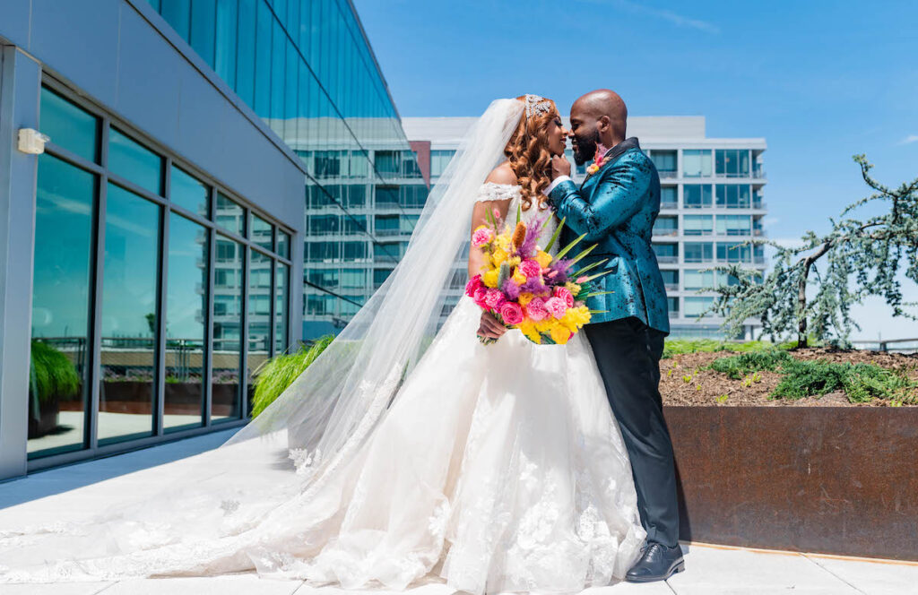 Eclectic wedding with colorful backdrops and cool decor