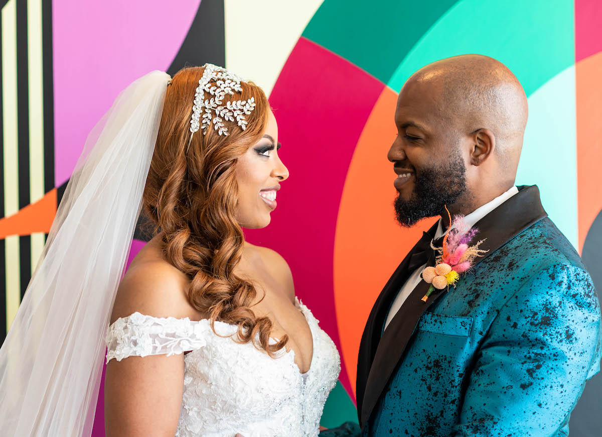 Eclectic wedding with colorful backdrops and cool decor