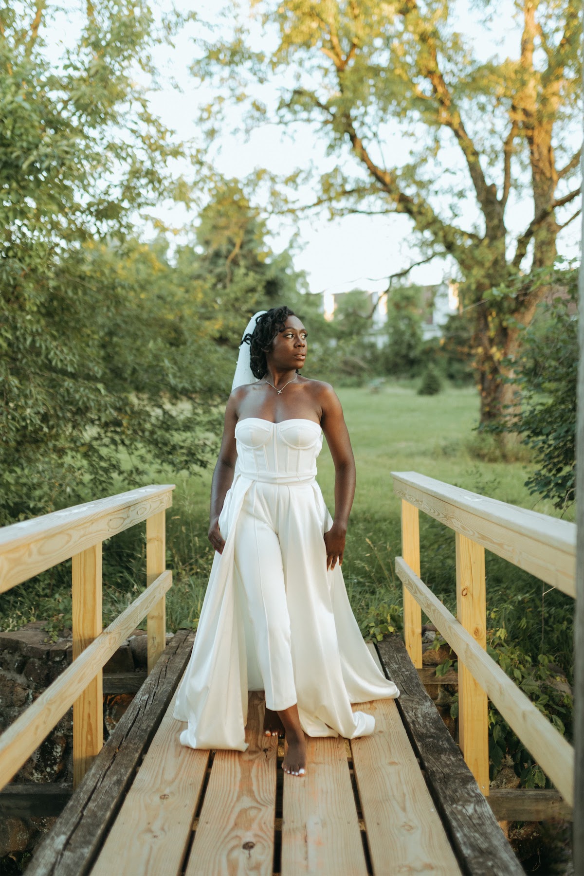 Vintage bride at golden hour