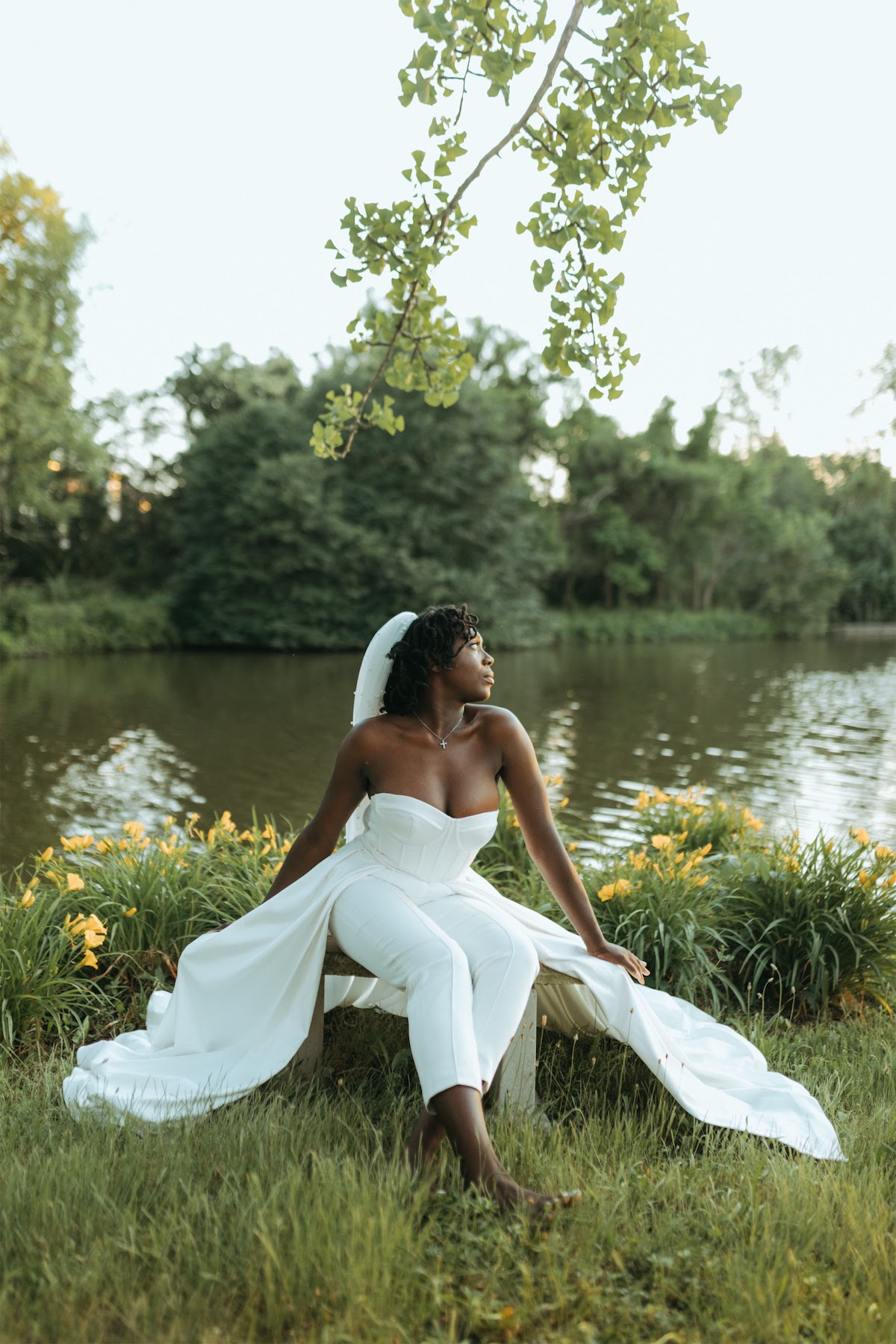 Vintage bride at golden hour