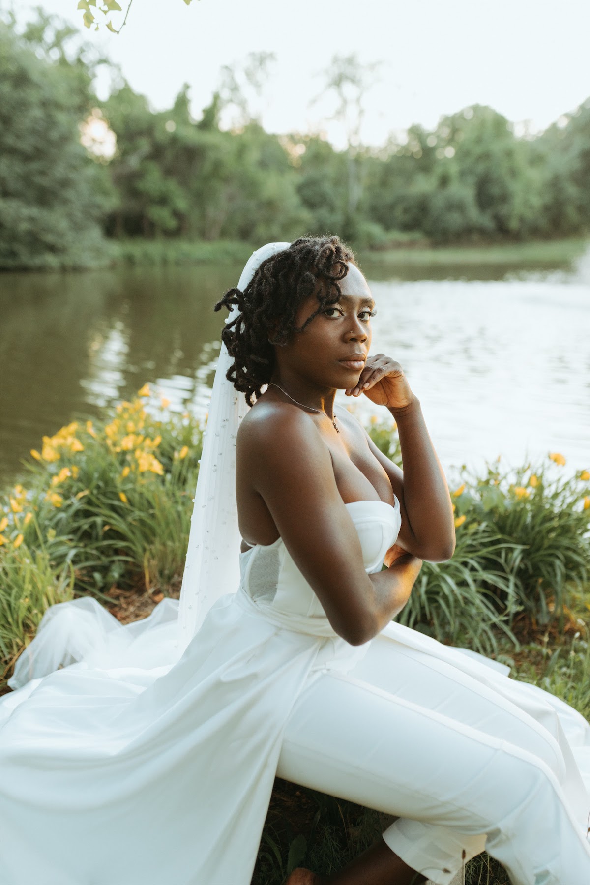 Vintage bride at golden hour