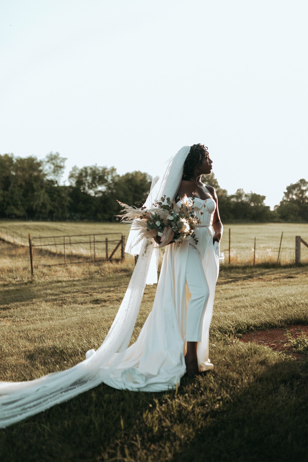 Vintage bride at golden hour