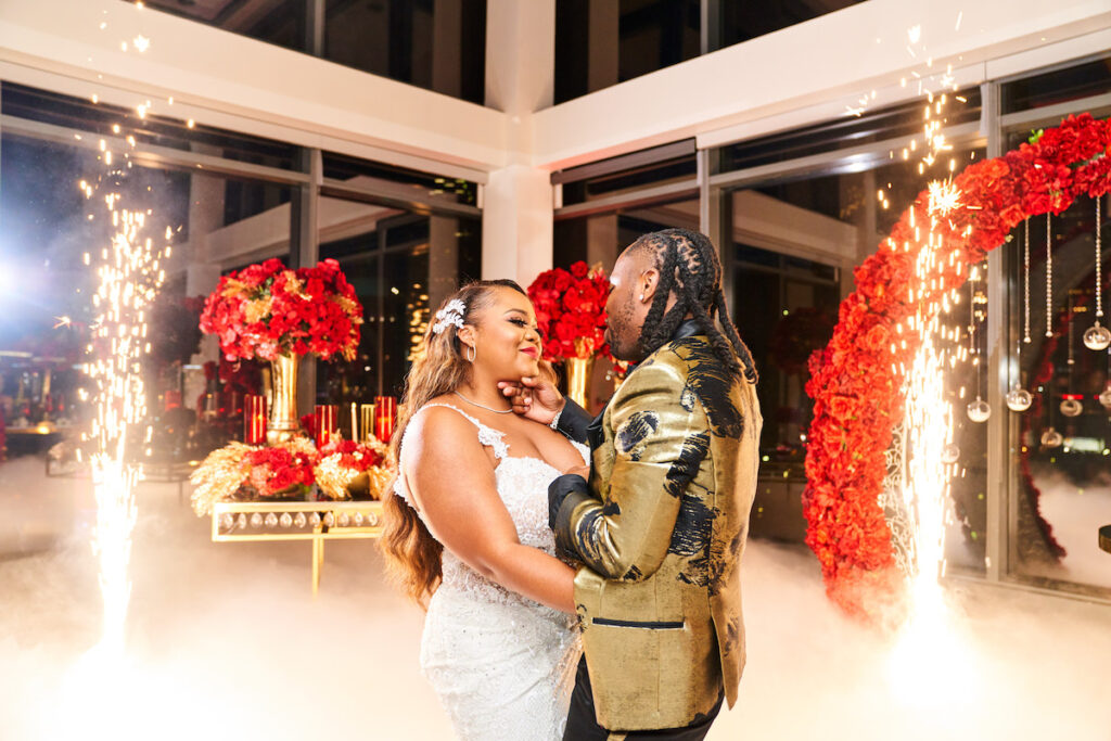 Jasmine and Miric celebrated their union with close family and friends at their regal red and gold wedding in Atlanta!