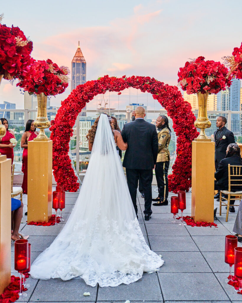 Jasmine and Miric celebrated their union with close family and friends at their regal red and gold wedding in Atlanta! 