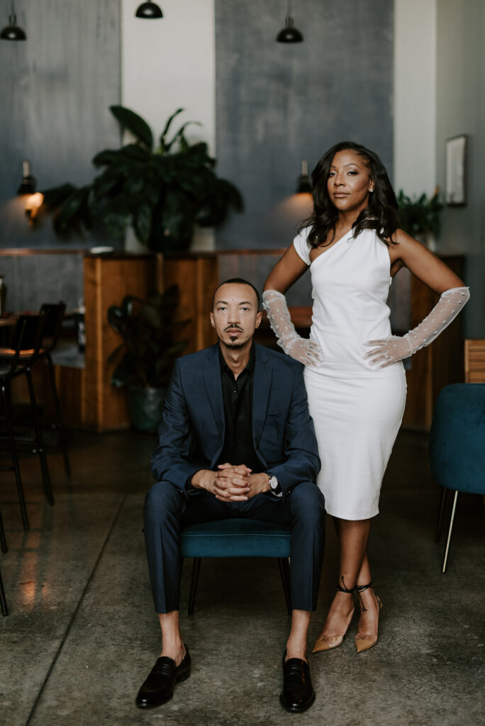 Classy engagement session in uptown Charlotte, North Carolina, takes us on a steamy walkabout from Idlewild Bar to City Hall.