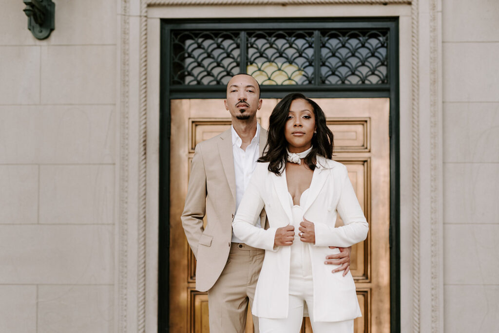 Classy engagement session in uptown Charlotte, North Carolina, takes us on a steamy walkabout from Idlewild Bar to City Hall.