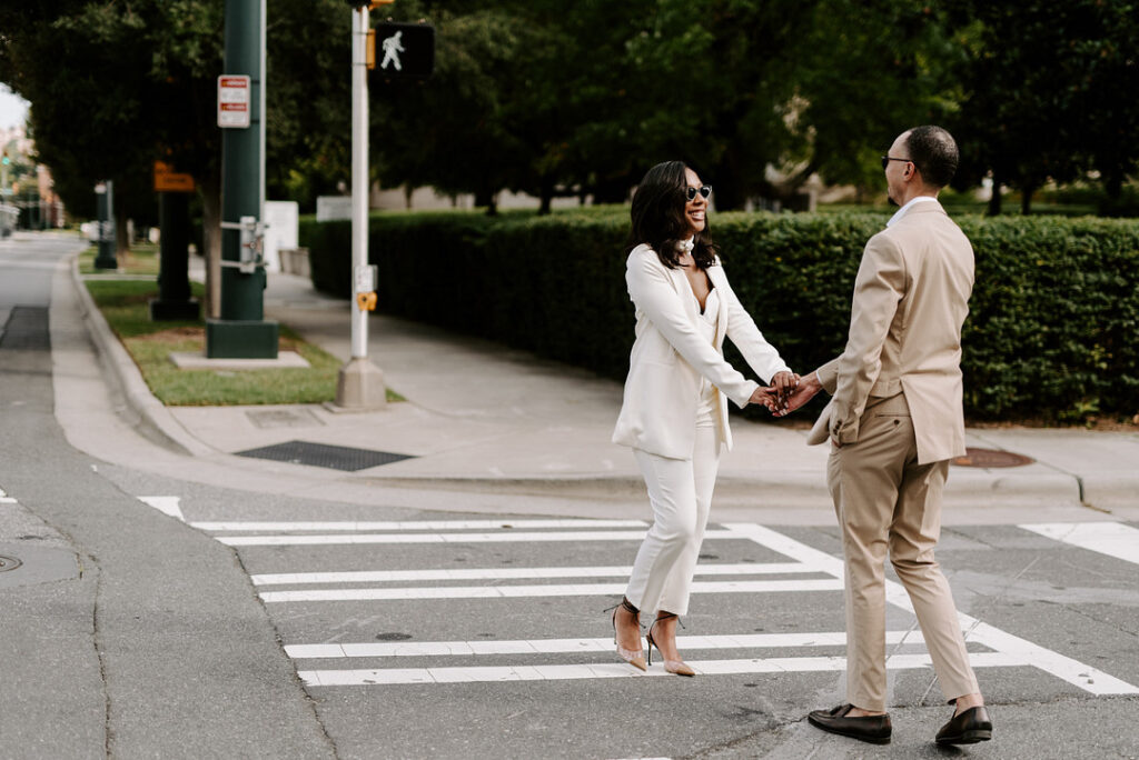 Classy engagement session in uptown Charlotte, North Carolina, takes us on a steamy walkabout from Idlewild Bar to City Hall.