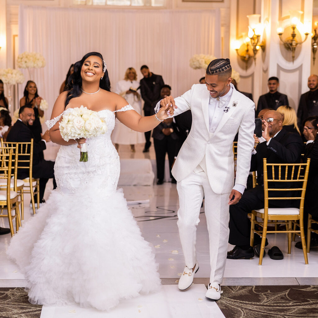 Everyone but the bride and groom wore black in this classic meets modern wedding at the Georgian Terrace Hotel in Atlanta, Georgia.