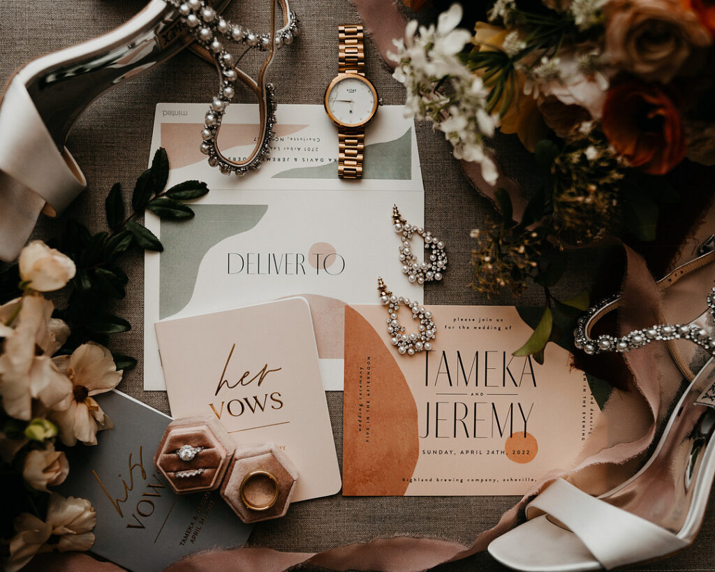 Tameka & Jeremy's Modern Boho Wedding at the Highland Brewing Co. in Asheville, NC features romantic muted earth tones and textured decor.