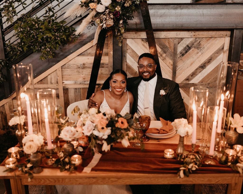 Tameka & Jeremy's Modern Boho Wedding at the Highland Brewing Co. in Asheville, NC features romantic muted earth tones and textured decor.