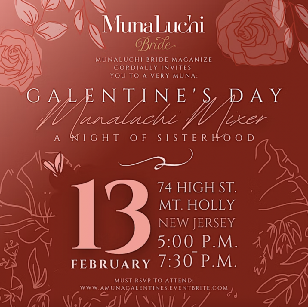 Calling all wedding professionals, Coterie members, Muna community members, and the MunaLuchi family: On Monday, February 13th, we are hosting our first-ever Galentine's Day Mixer at MunaLuchi Headquarters in Mt. Holly, New Jersey.