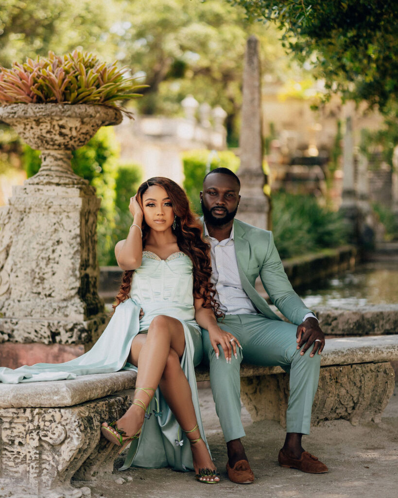 LaKarra & Mathieu celebrate 5 years of marriage with a special photo shoot by REEM Photography at the Vizcaya Museum in Miami, Florida.