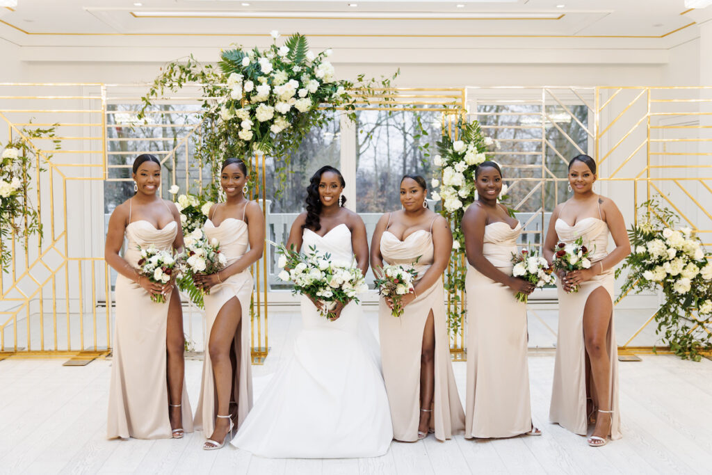 Antonette and Jermel celebrated their long-time love with a luxe white and gold wedding at a modern venue in New Jersey!