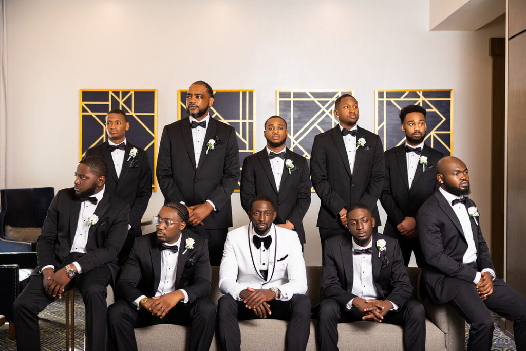 Amp & Asia's stunning black and white wedding at the 701 Whaley in Columbia, South Carolina, exudes classic elegance.