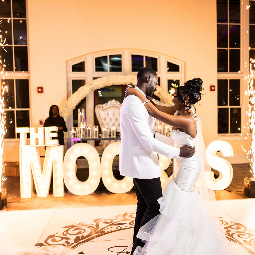 Amp & Asia's stunning black and white wedding at the 701 Whaley in Columbia, South Carolina, exudes classic elegance.