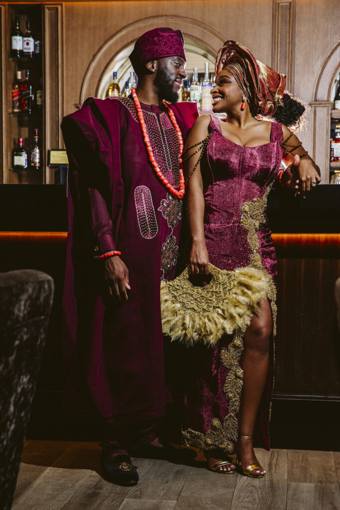 The Grand at Moon Palace in Cancun, Mexico, hosts couples' traditional Nigerian & White Weddings with Benin attire and Ankara patterns.