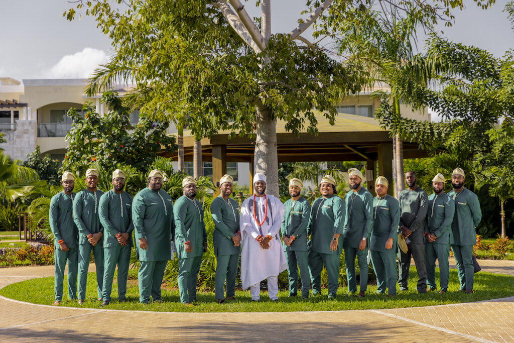 The Grand at Moon Palace in Cancun, Mexico, hosts couples' traditional Nigerian & White Weddings with Benin attire and Ankara patterns.