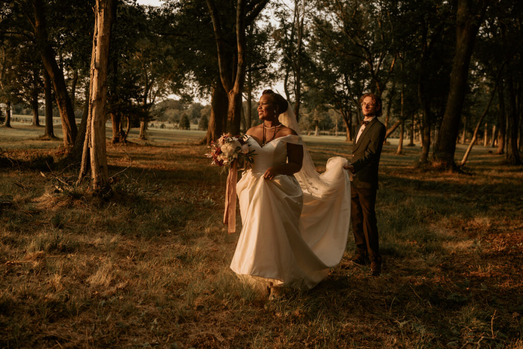 This romantic DIY wedding at the Allaire State Chapel in New Jersey stole our hearts with an intimate couple's photoshoot and barn reception.