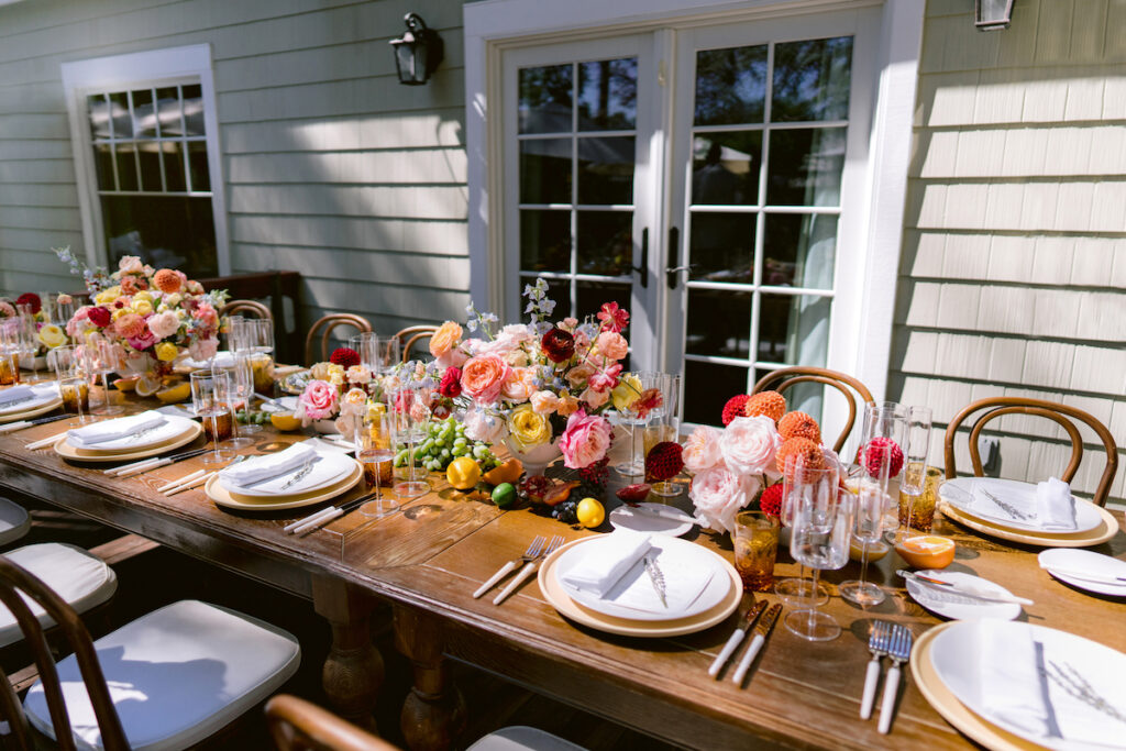 Bursting with colorful summer florals and sweet details, love blooms in this private estate wedding at the bride's grandmother's home in Walnut Creek, California.