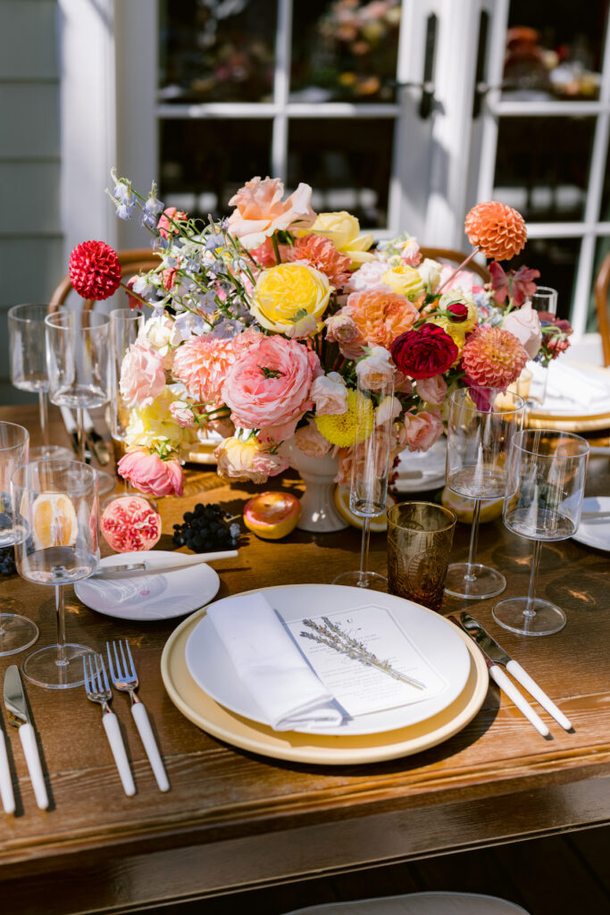 Bursting with colorful summer florals and sweet details, love blooms in this private estate wedding at the bride's grandmother's home in Walnut Creek, California.