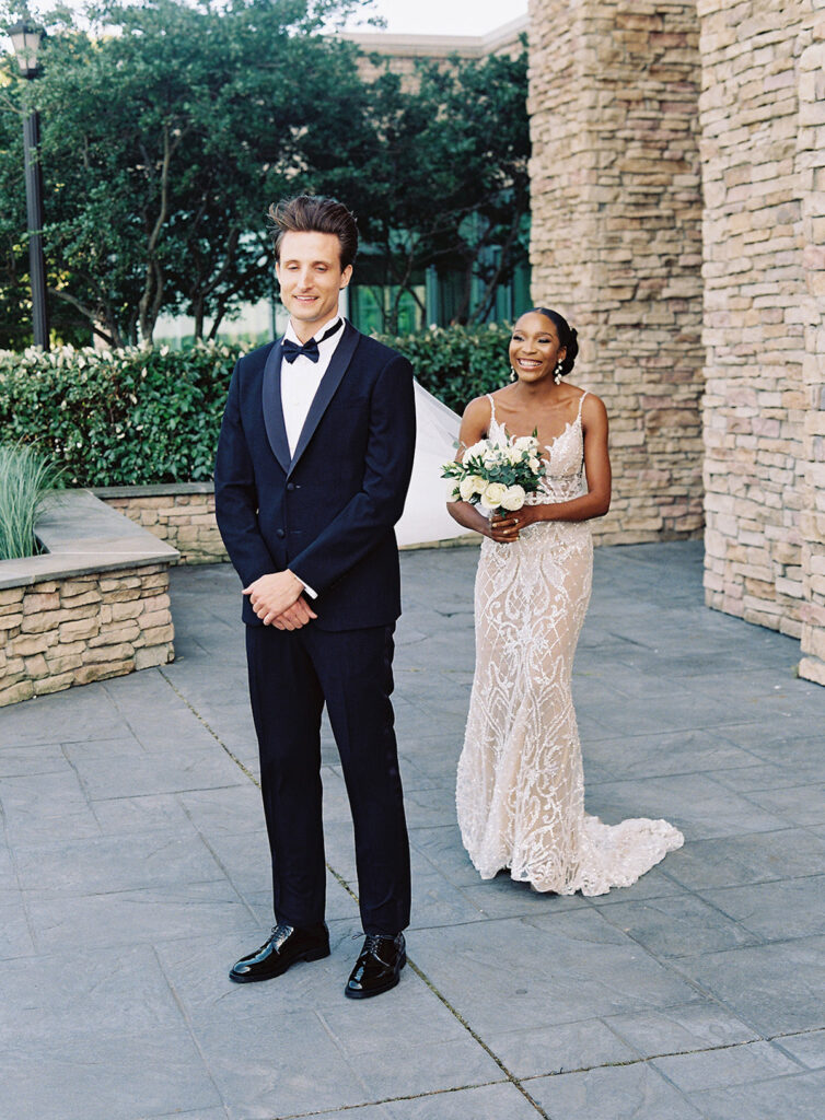 Attorneys say "I Do!" in a romantic outdoor ceremony at the Lansdowne Resort in Leesburg, VA. Featuring classy decor, gold details, and a gorgeous custom gown by Berta Bridal. 